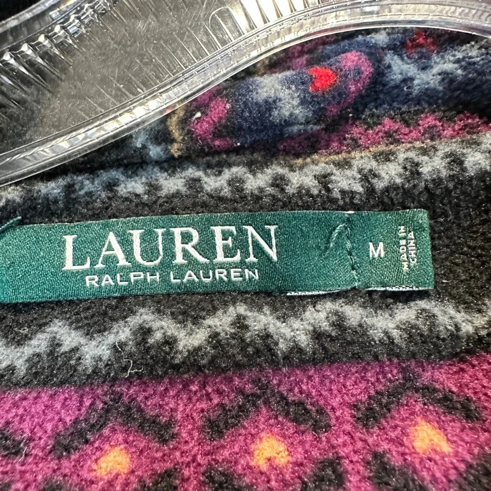 Lauren Ralph Lauren Robe Women Size M Purple Fair Isle Fleece Loungewear 8141537